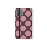 iPhone 12 Mini-cover i vegansk læder med pung - Pink Plum Polka Dot-design