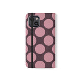 iPhone 13-cover i vegansk læder med pung - Pink Plum Polka Dot-design