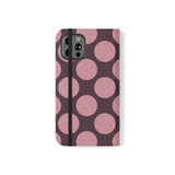 iPhone 12 Pro-cover i vegansk læder med pung - Pink Plum Polka Dot-design