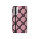 Samsung Galaxy S21 Cover i vegansk læder med pung - Pink Plum Polka Dot-design