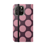 iPhone 14 Pro Max Cover i vegansk læder - Pink Plum Polka Dot-design