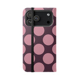iPhone 17 Pro Max Vegansk lædercover med pung – Pink Plum Polka Dot-design