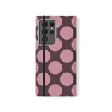 Samsung Galaxy S21 Ultra Cover i vegansk læder med pung - Pink Plum Polka Dot-design