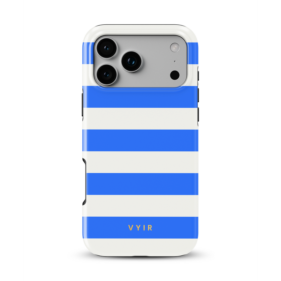 Horizontal Stripes, Riviera Blue - Tough MagSafe iPhone Cover