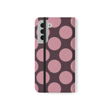 Samsung Galaxy S22 Plus Cover i vegansk læder med pung - Pink Plum Polka Dot-design