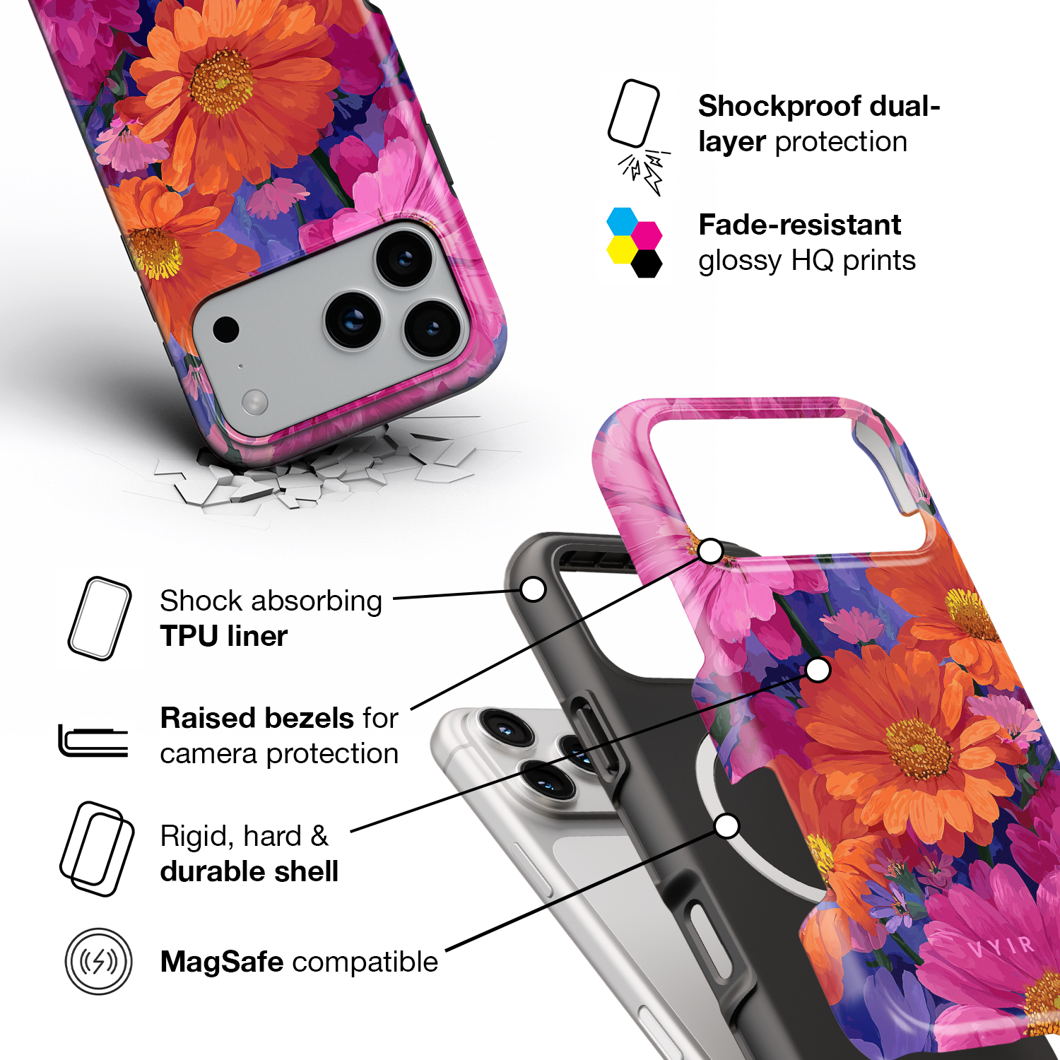 Wild Daisy Meadow - Shockproof MagSafe iPhone Case - VYIR