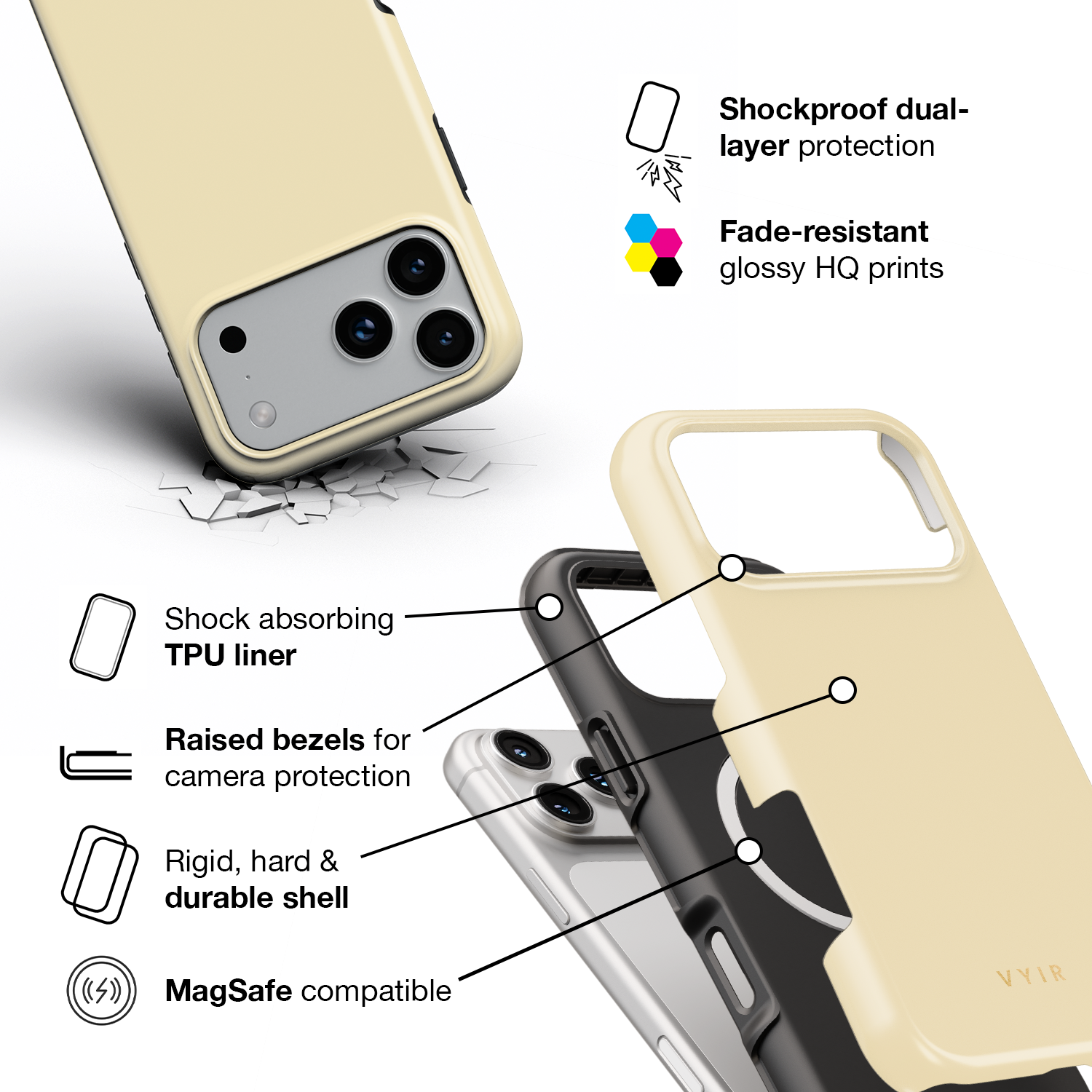 VYIR Signature Solid Colors, Butter Yellow - Shockproof MagSafe iPhone Case - VYIR