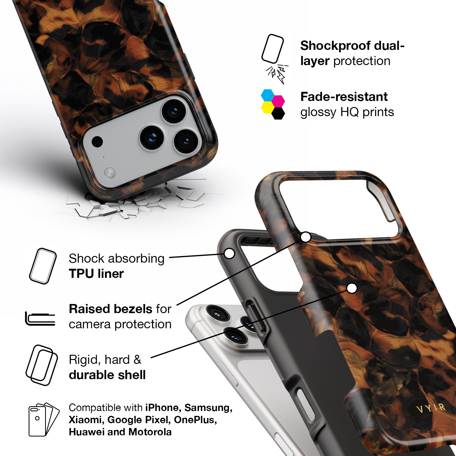 Tortoiseshell, Golden Brown - Shockproof Phone Case - VYIR