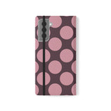 Samsung Galaxy S21 Plus Cover i vegansk læder med pung - Pink Plum Polka Dot-design